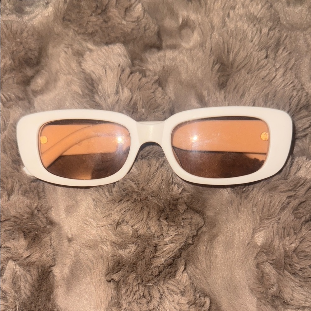 White RETRO Rectangular Sunglasses with Orange Lenses